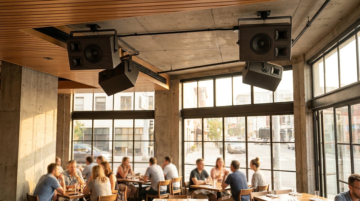 Penn Audio loudspeakers installed in a modern restaurant